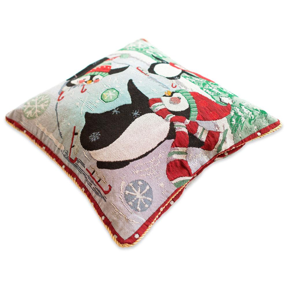 Set Of 2 Skating Penguins Christmas Throw Pillow Covers