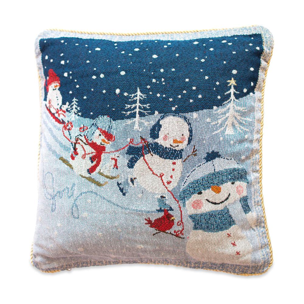 Set Of 2 Snowmen Enjoying Winter Sport Parade Christmas Throw Cushion Pillow Covers