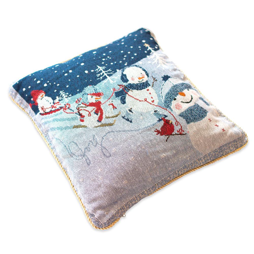 Set Of 2 Snowmen Enjoying Winter Sport Parade Christmas Throw Cushion Pillow Covers