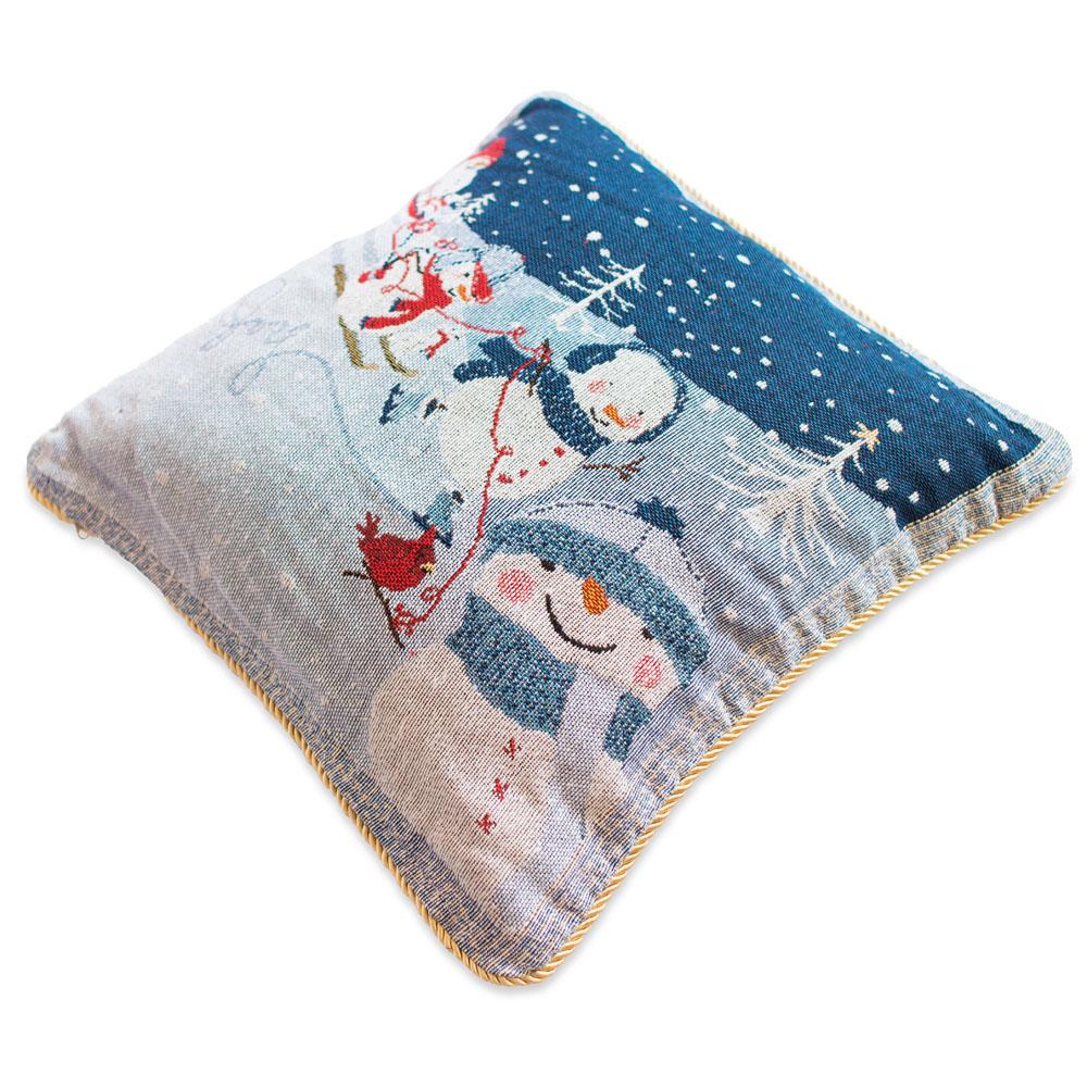 Set Of 2 Snowmen Enjoying Winter Sport Parade Christmas Throw Cushion Pillow Covers