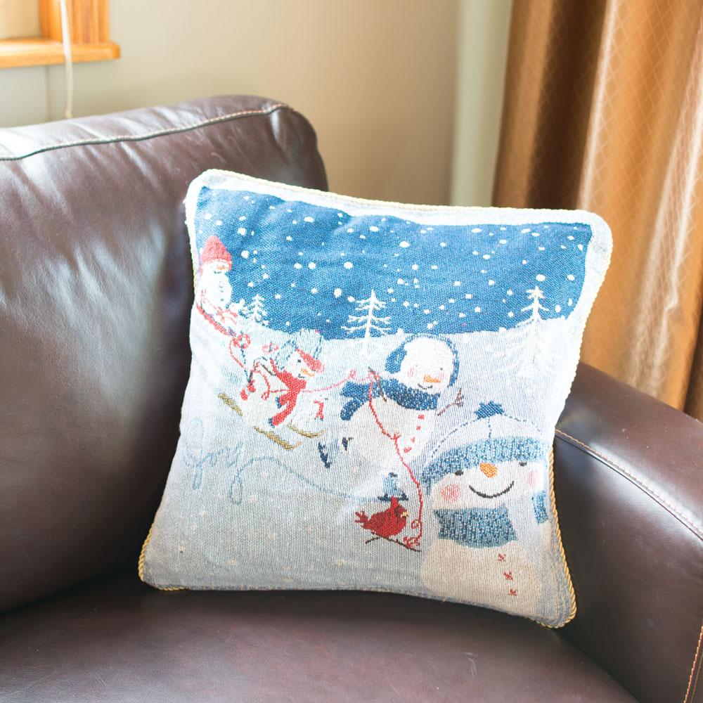 Set Of 2 Snowmen Enjoying Winter Sport Parade Christmas Throw Cushion Pillow Covers