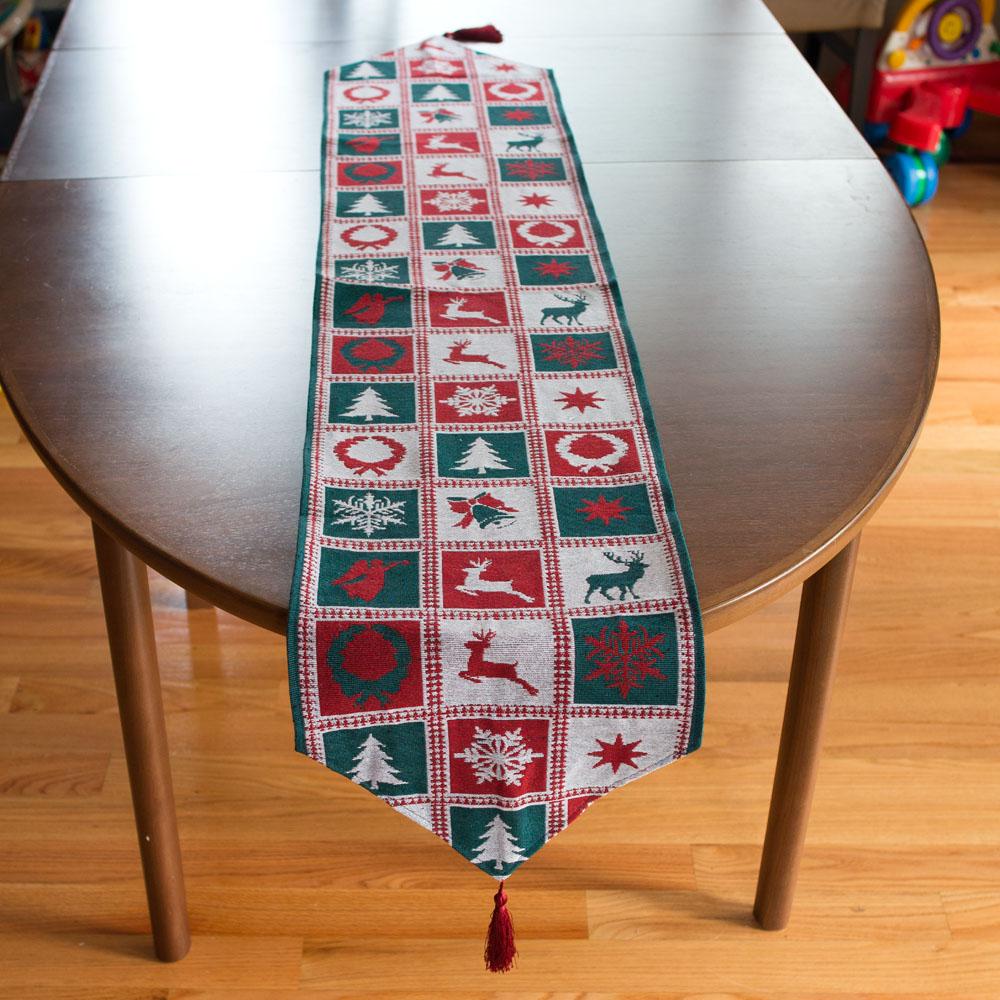 Reindeer Square Patterns Christmas Tablecloth Holiday Runner 75 Inches