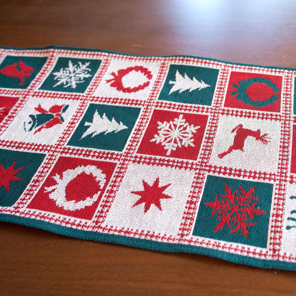 Reindeer Square Patterns Christmas Tablecloth Holiday Runner 75 Inches