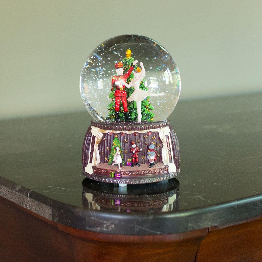 Nutcracker Ballet Whirl: Musical Water Snow Globe Figurine With Dancing Nutcracker And Ballerina Around Christmas Tree