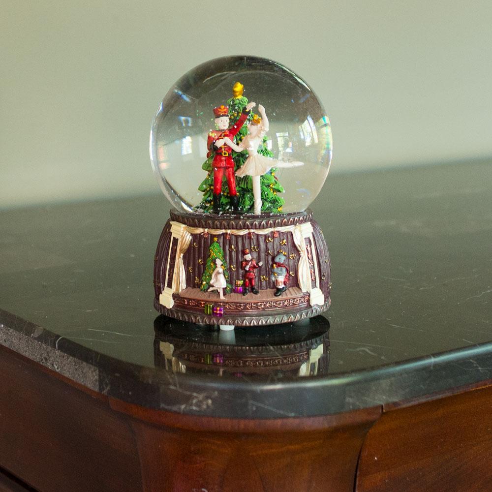 Nutcracker Ballet Whirl: Musical Water Snow Globe Figurine With Dancing Nutcracker And Ballerina Around Christmas Tree