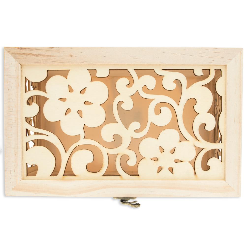 Unfinished Carved Wooden Jewelry Or Storage Trinket Gift Box Chest With Clasp Diy Unpainted Craft 13.4 Inches