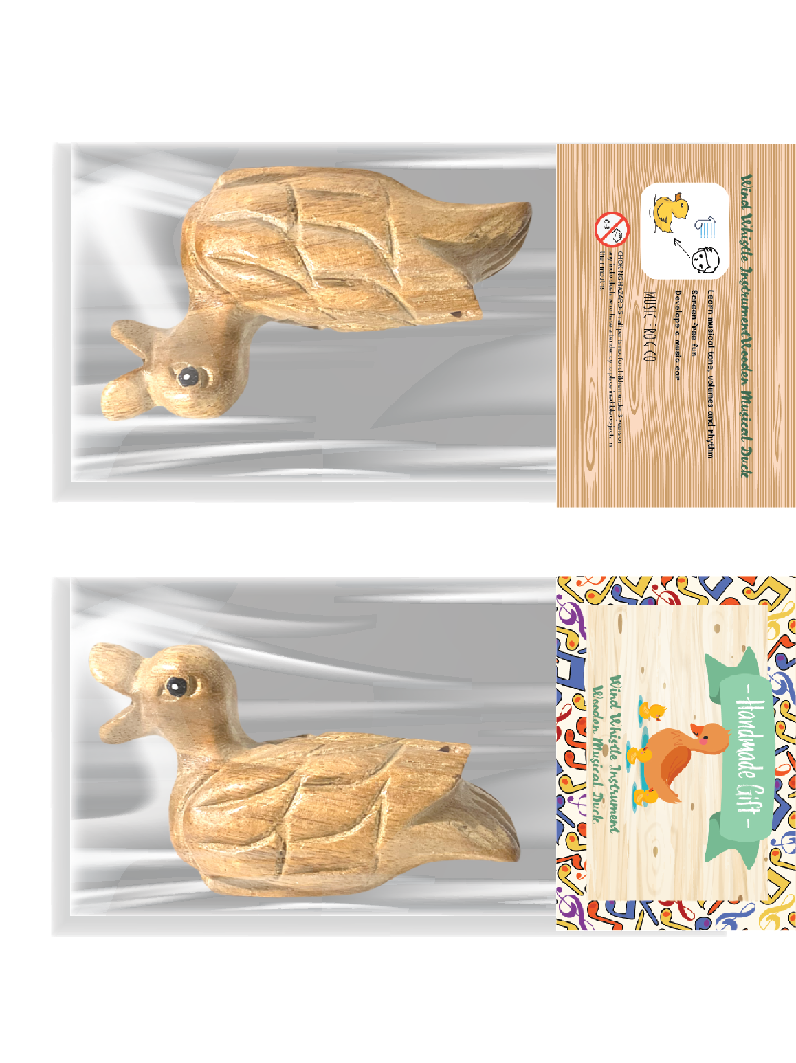 Wooden Musical Whistle Duck Noise Maker Percussion Figurine