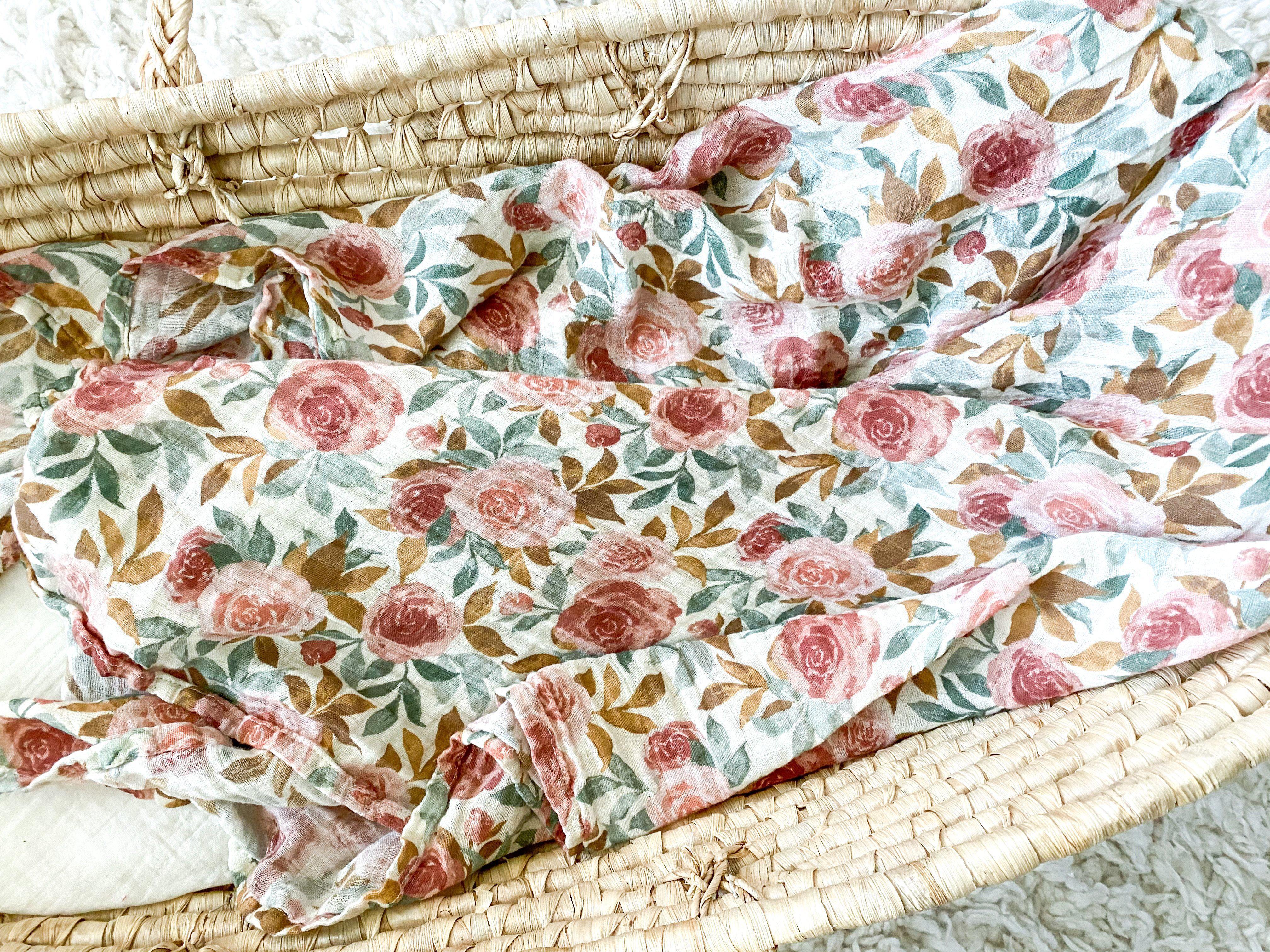 Muslin Swaddle Blanket - Dusty Pink Floral