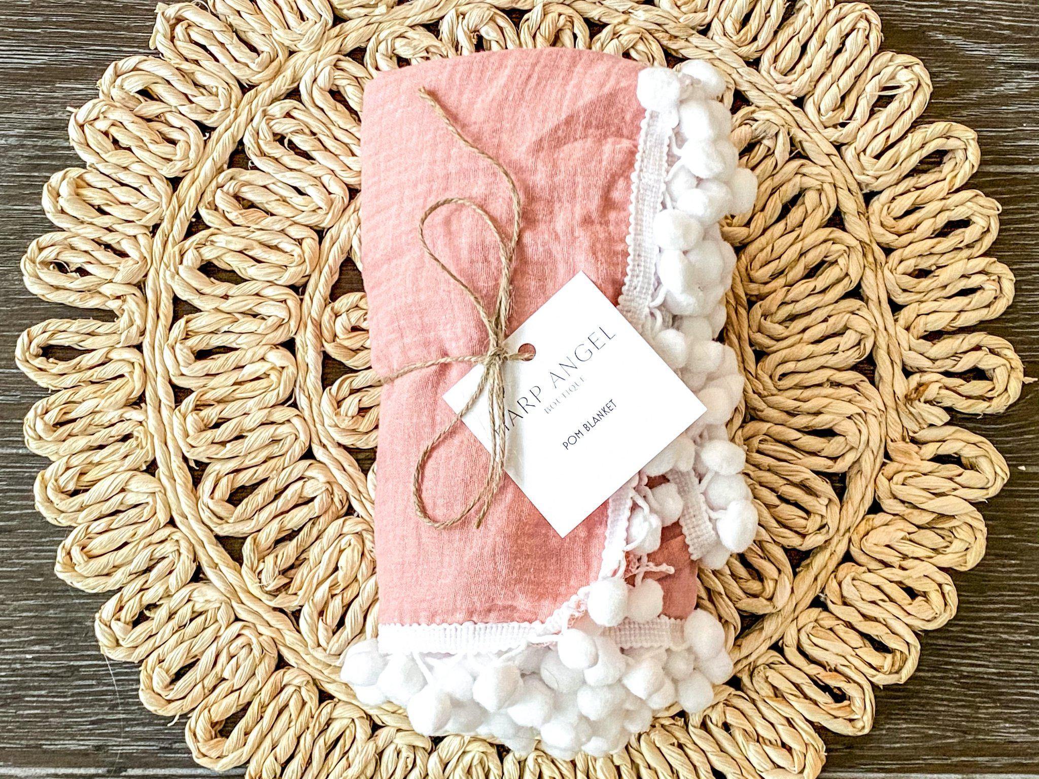 Pom Swaddle Blanket - Dusty Pink