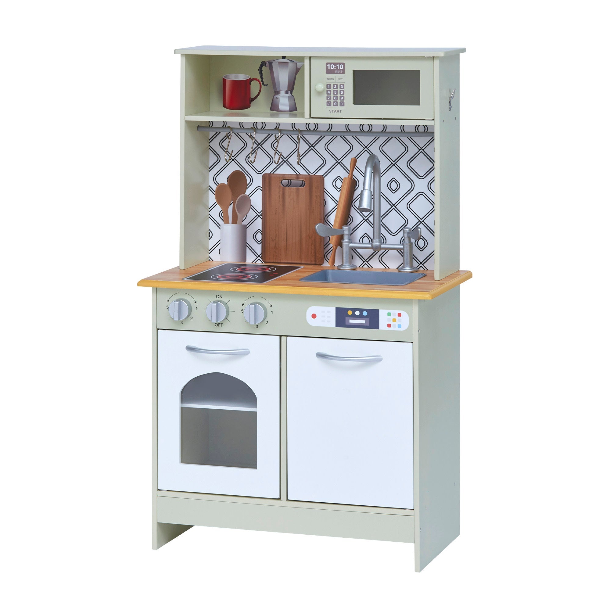 Little Chef Boston Farmhouse Wooden Kitchen Playset, Green/white