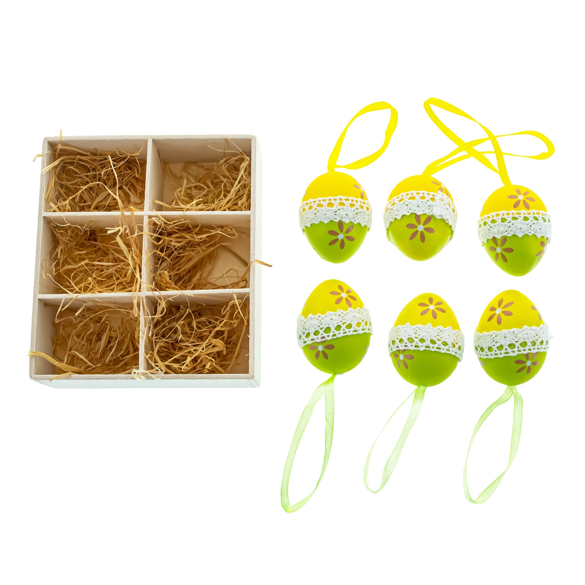 Easter Delights: Set Of 6 Miniature Easter Egg Ornaments In A Wooden Box