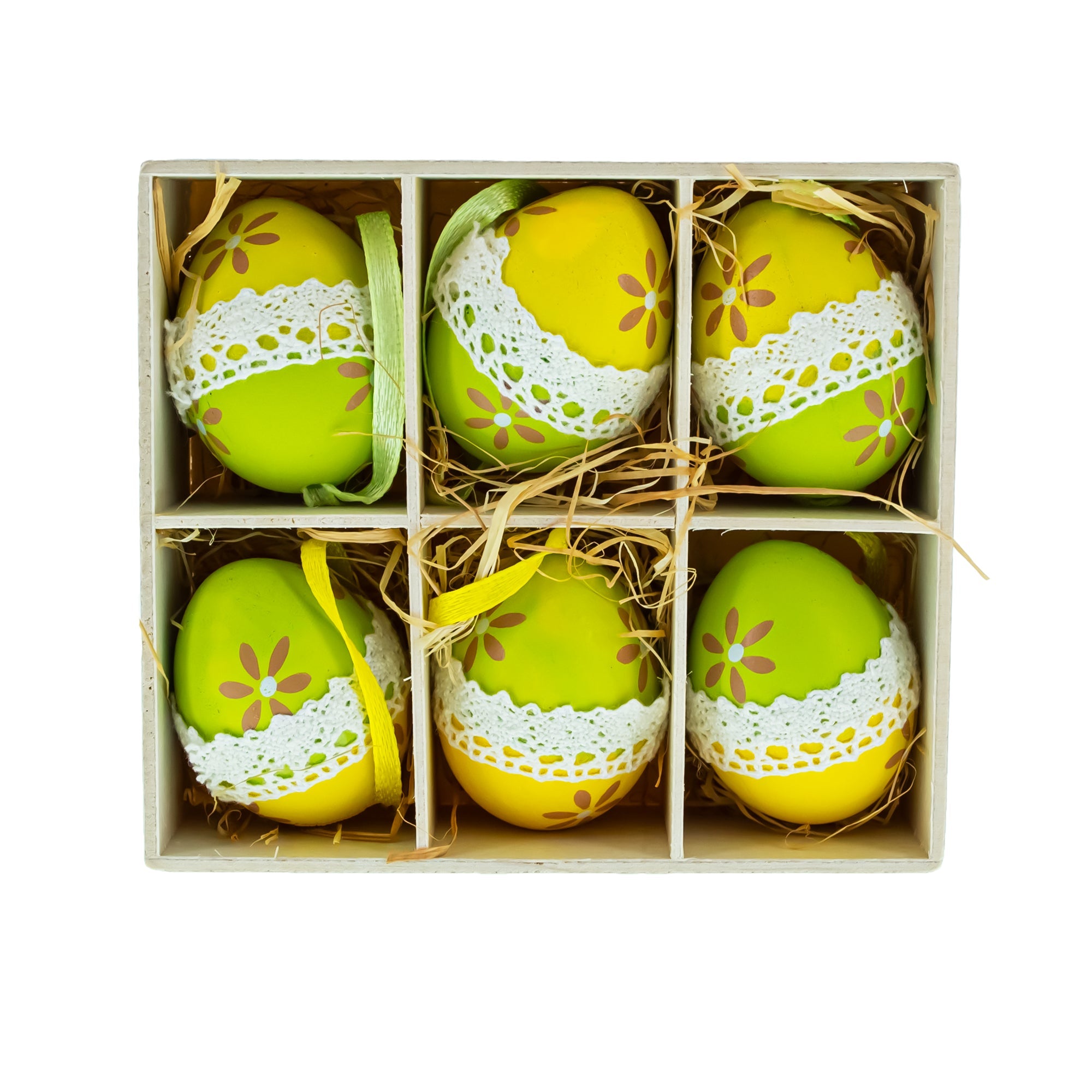 Easter Delights: Set Of 6 Miniature Easter Egg Ornaments In A Wooden Box