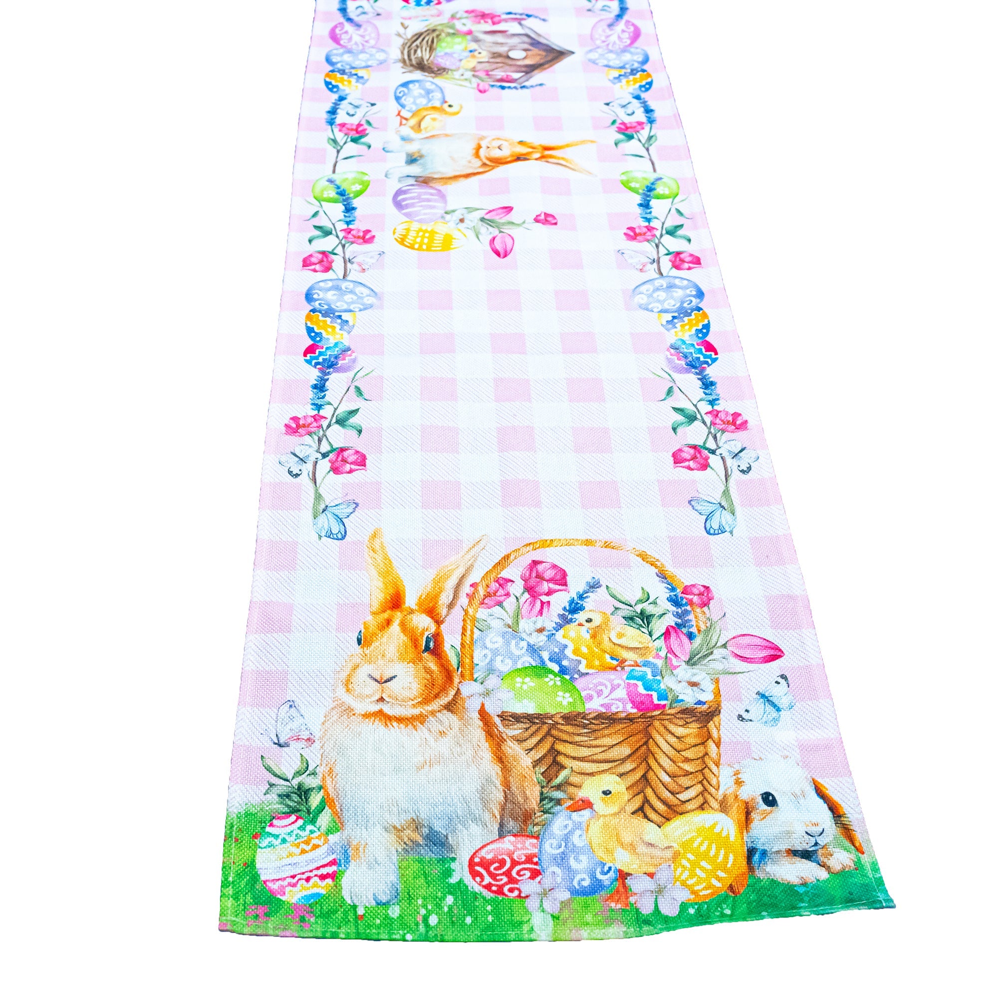 Whimsical Bunny And Colorful Eggs Easter Table Runner