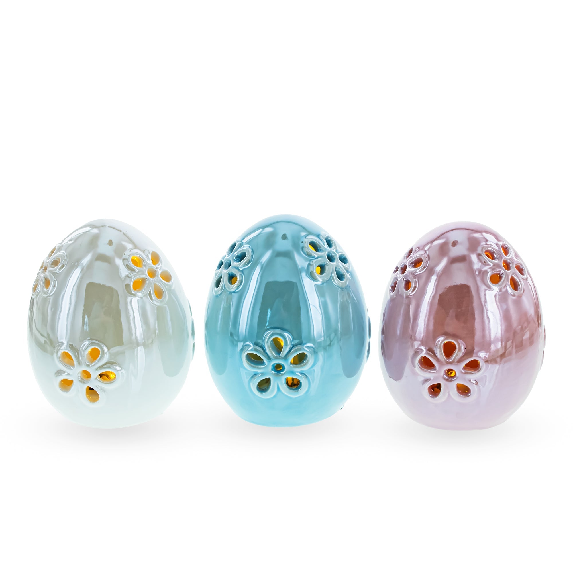 Pearlized Easter Elegance: Set Of 3 Ceramic Easter Eggs