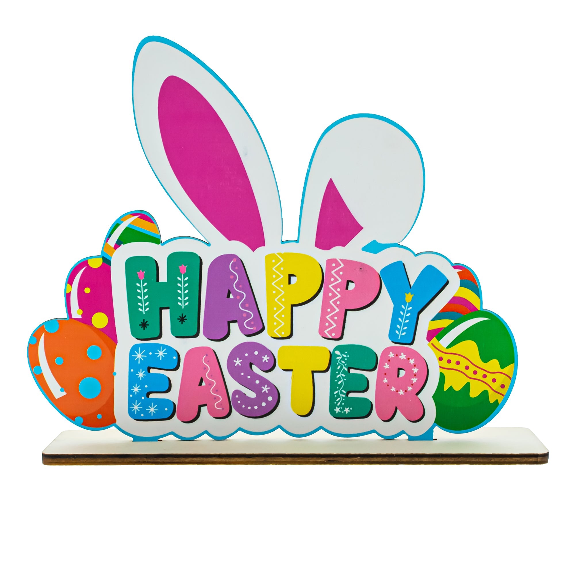 Happy Easter" Wooden Standalone Tabletop Cutout Decor