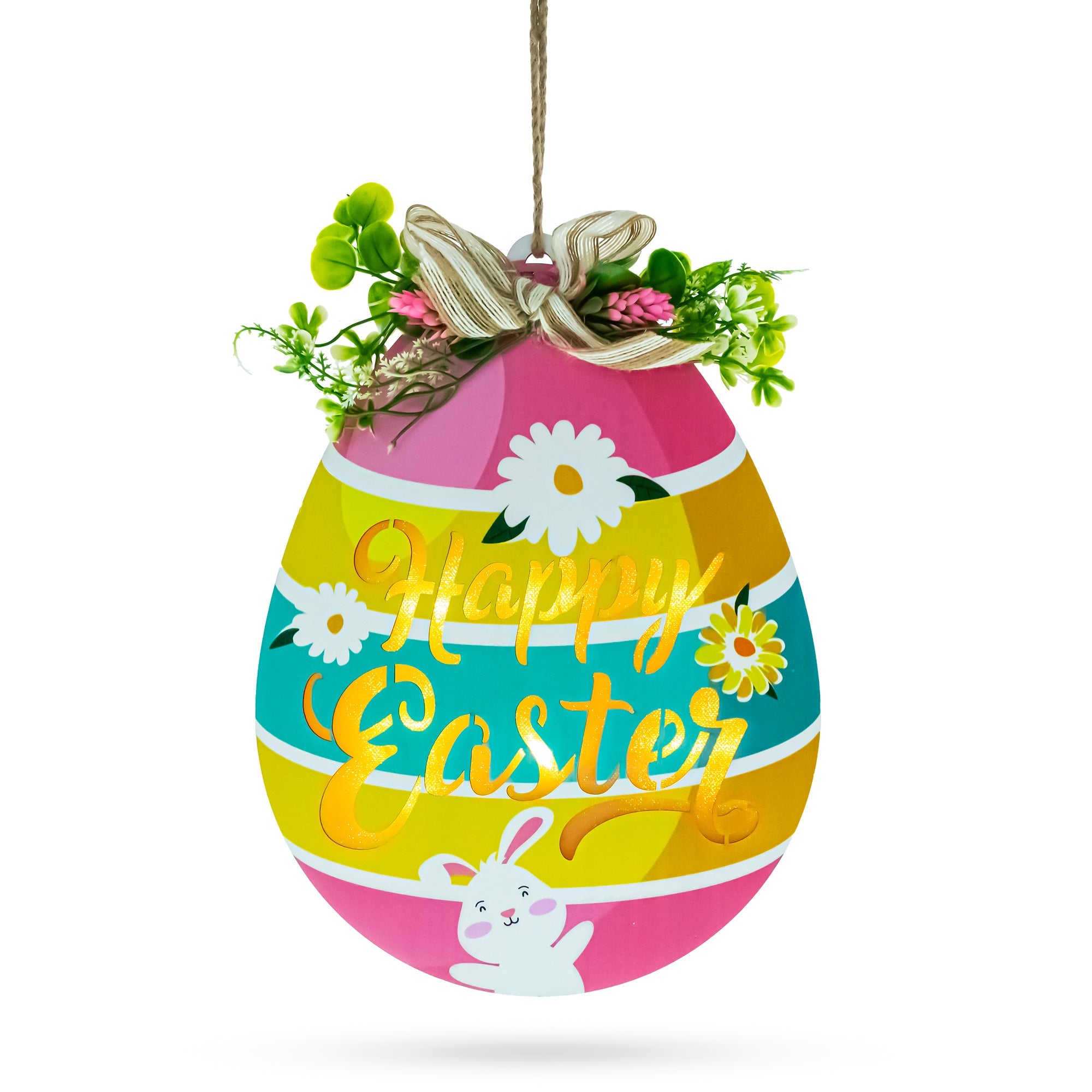 Illuminated Led Wooden Easter Egg Hanging Decor