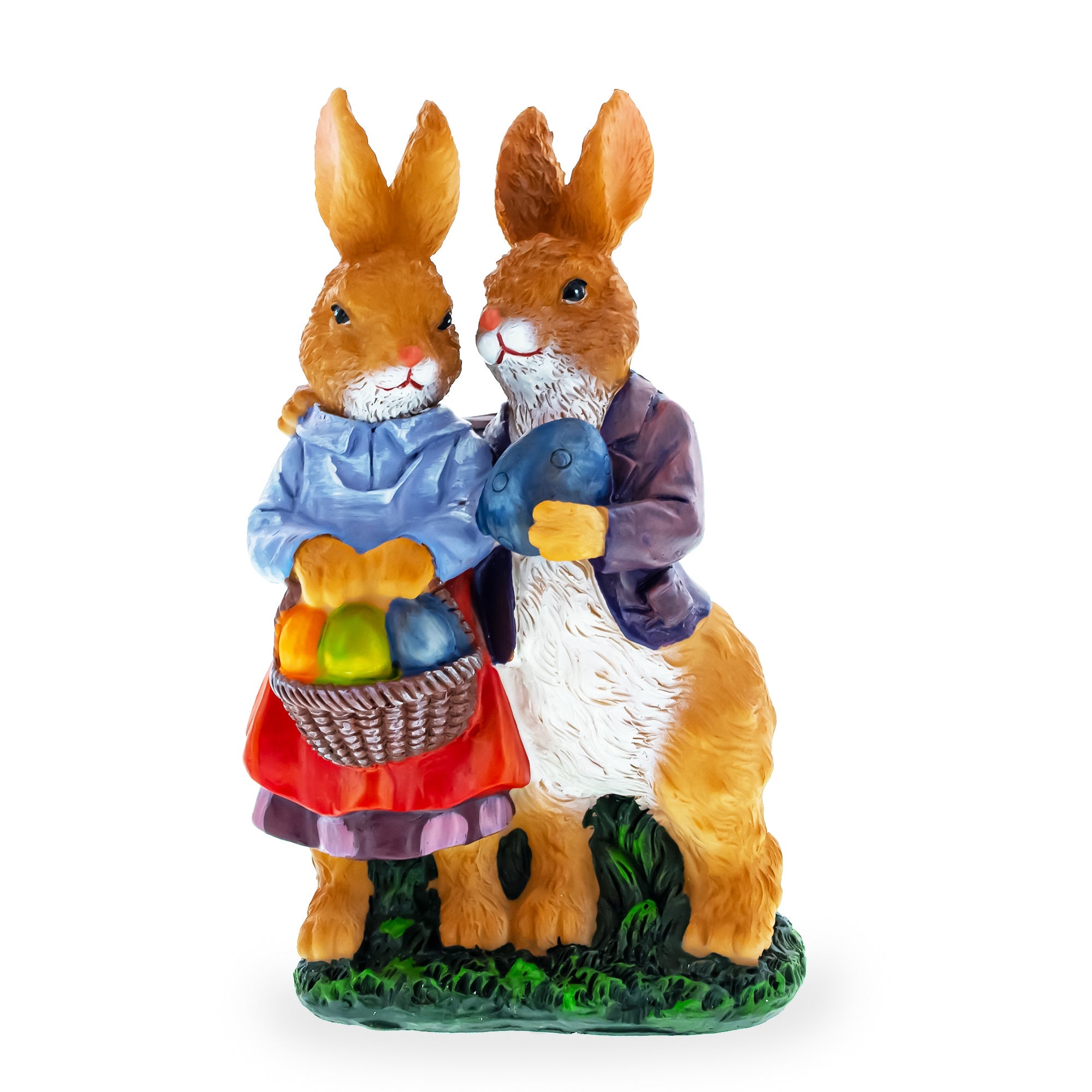 Loving Bunny Duo With Festive Easter Basket Figurine