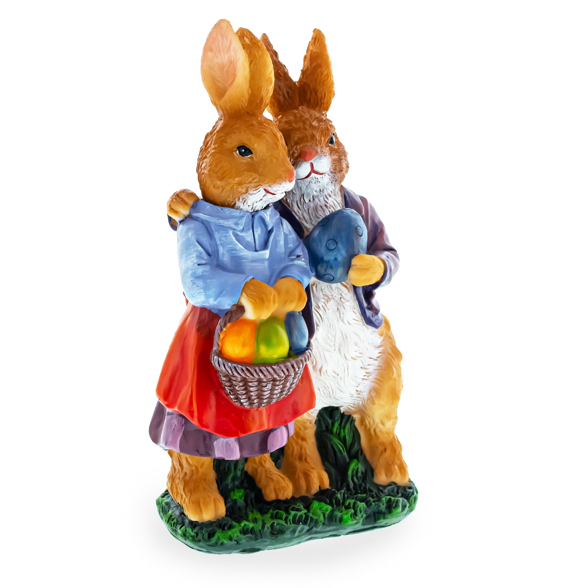 Loving Bunny Duo With Festive Easter Basket Figurine