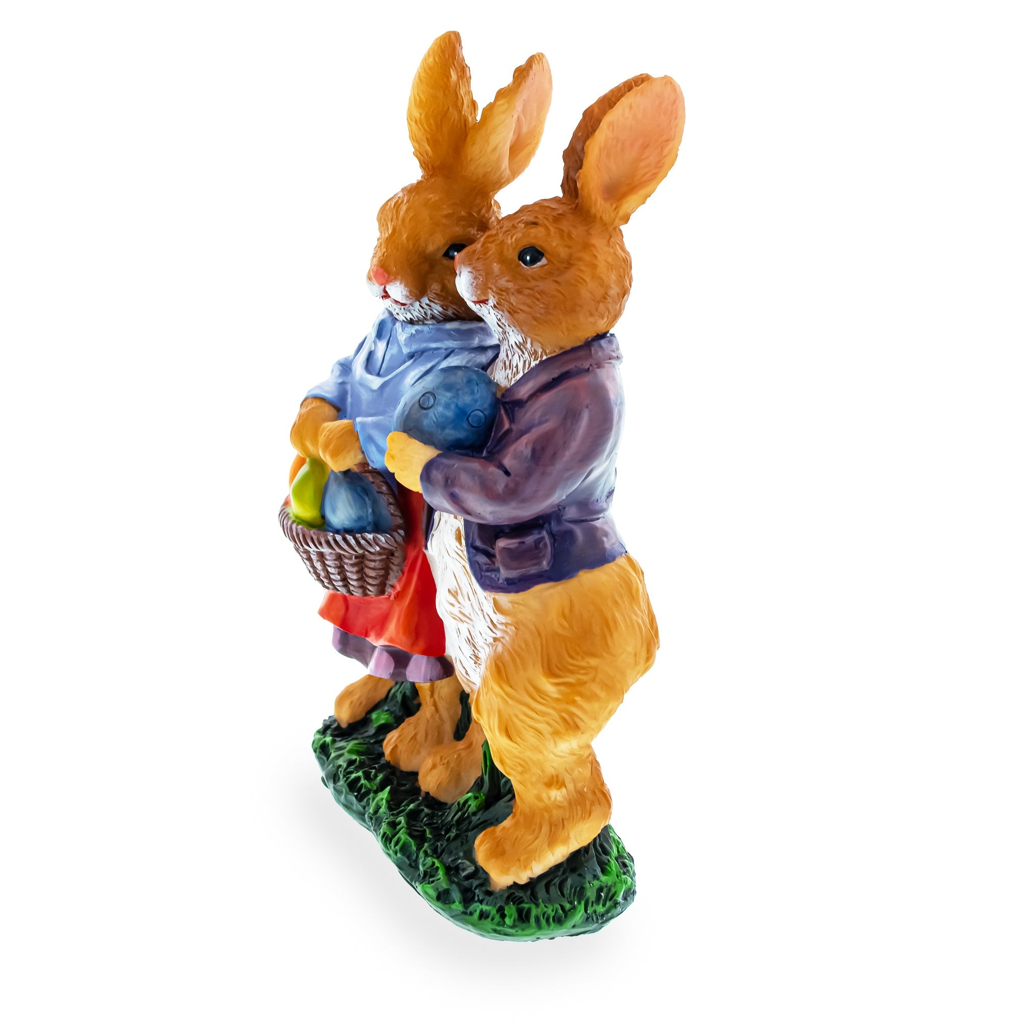 Loving Bunny Duo With Festive Easter Basket Figurine