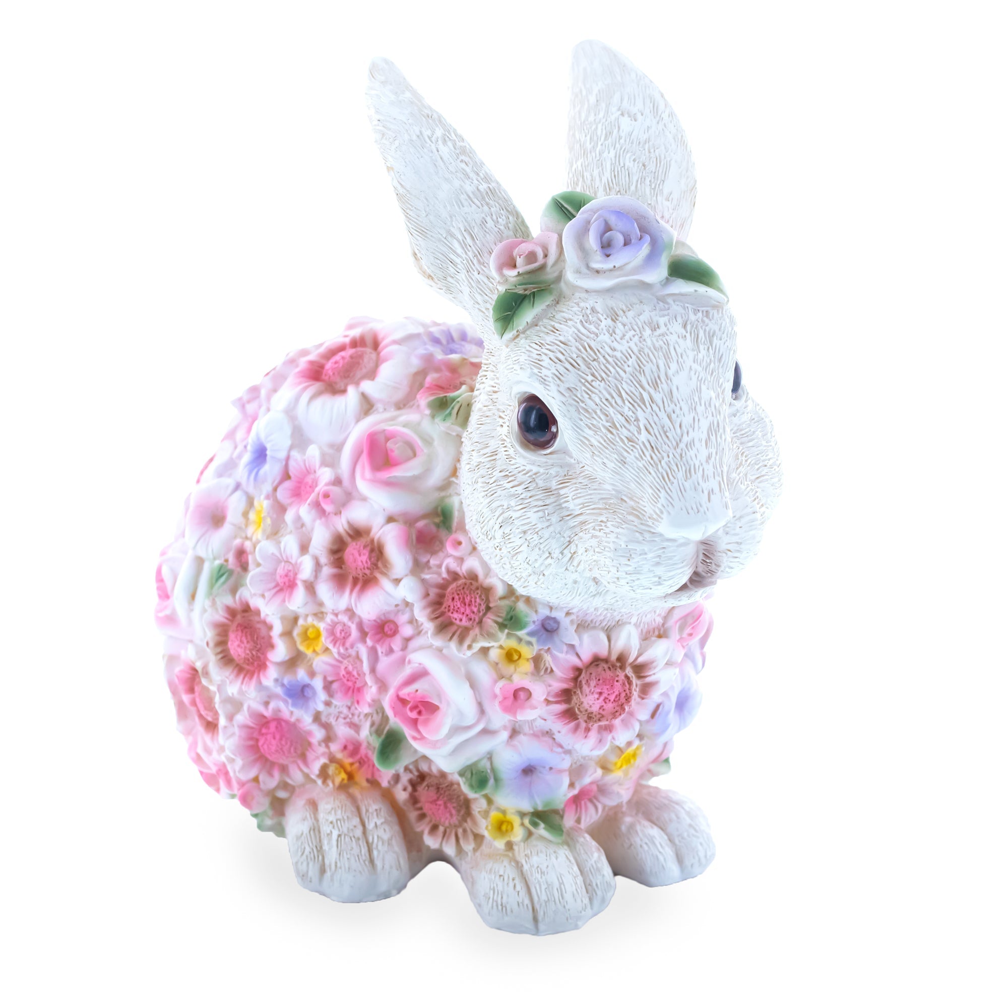 Floral-embraced Bunny: Enchanting Springtime Figurine