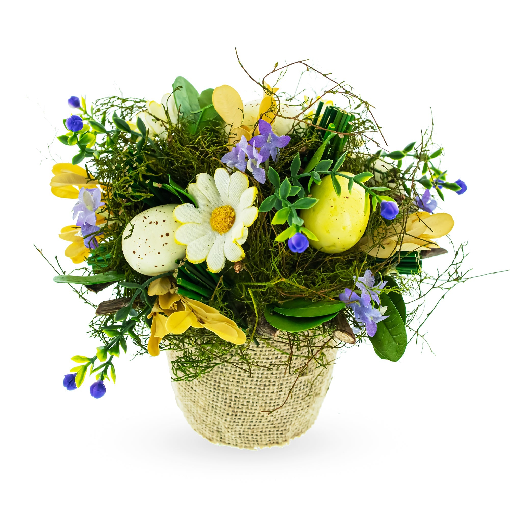 Blossoming Easter Elegance: Floral Pot Adorned With Delightful Eggs