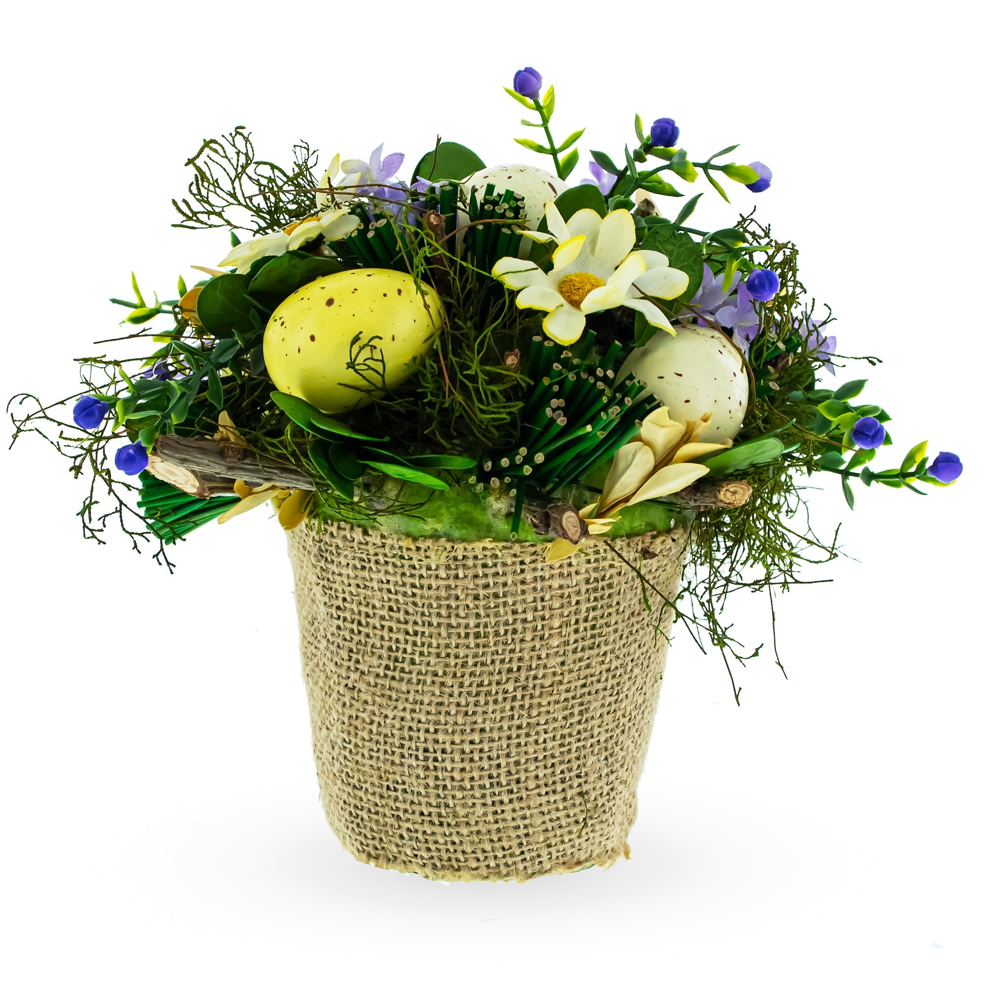 Blossoming Easter Elegance: Floral Pot Adorned With Delightful Eggs