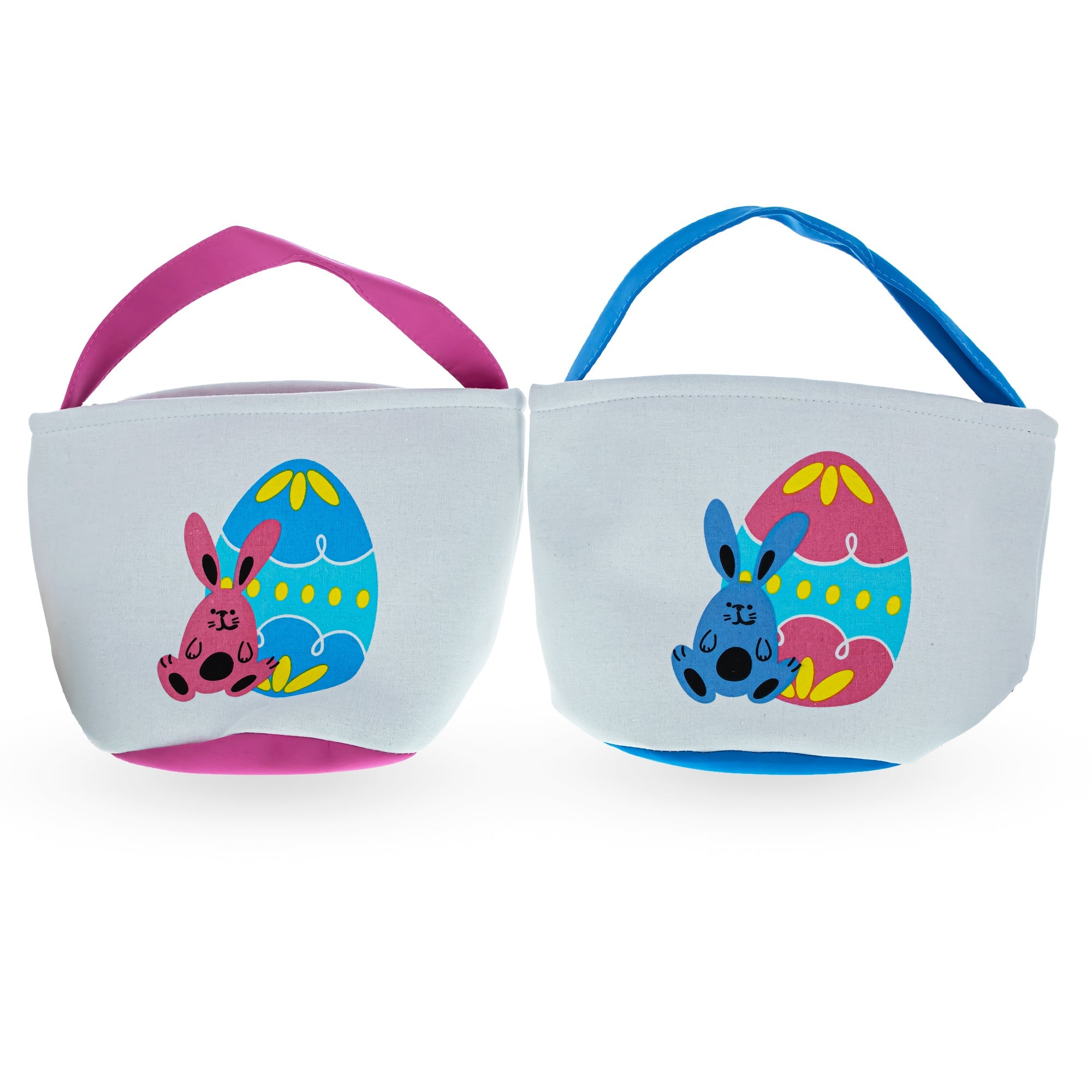 Bunny-adorned Easter Egg Hunt Duo: Set Of 2 Blue And Pink Fabric Baskets, 9.5 Inches Tall