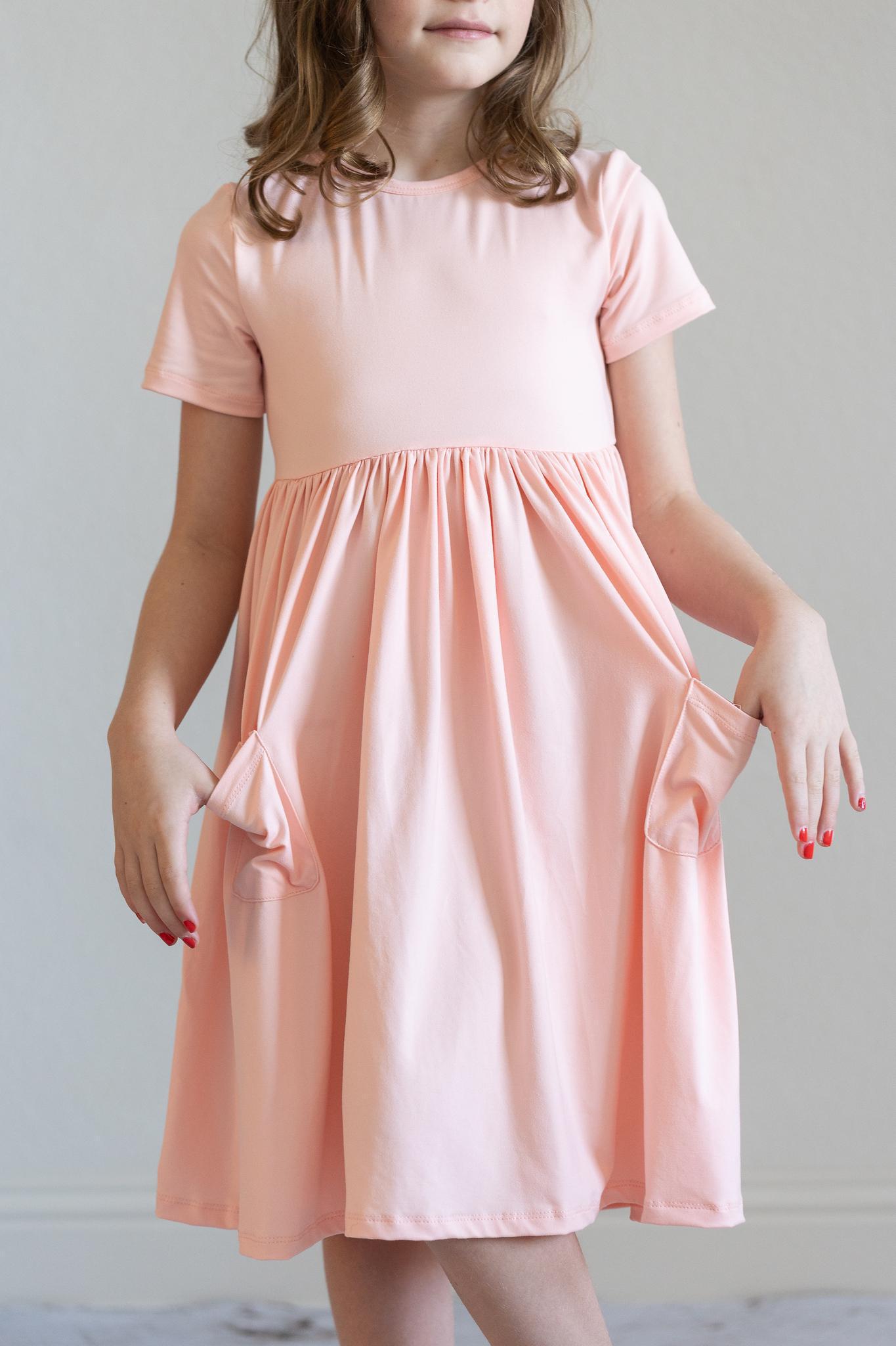 Peach S/s Pocket Twirl Dress