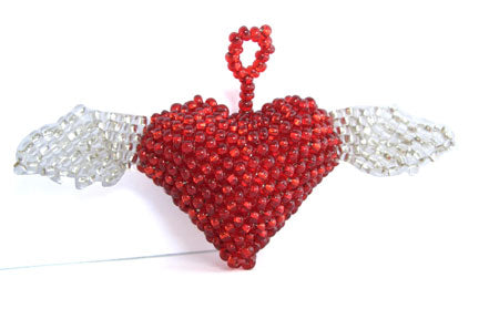 Mini Heart With Wings Ornament, Red