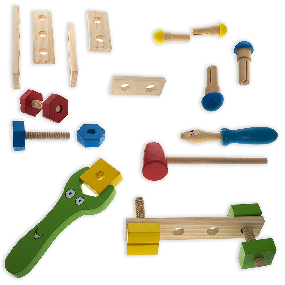 21 Pieces Construction Building Tools In Wooden Toolbox