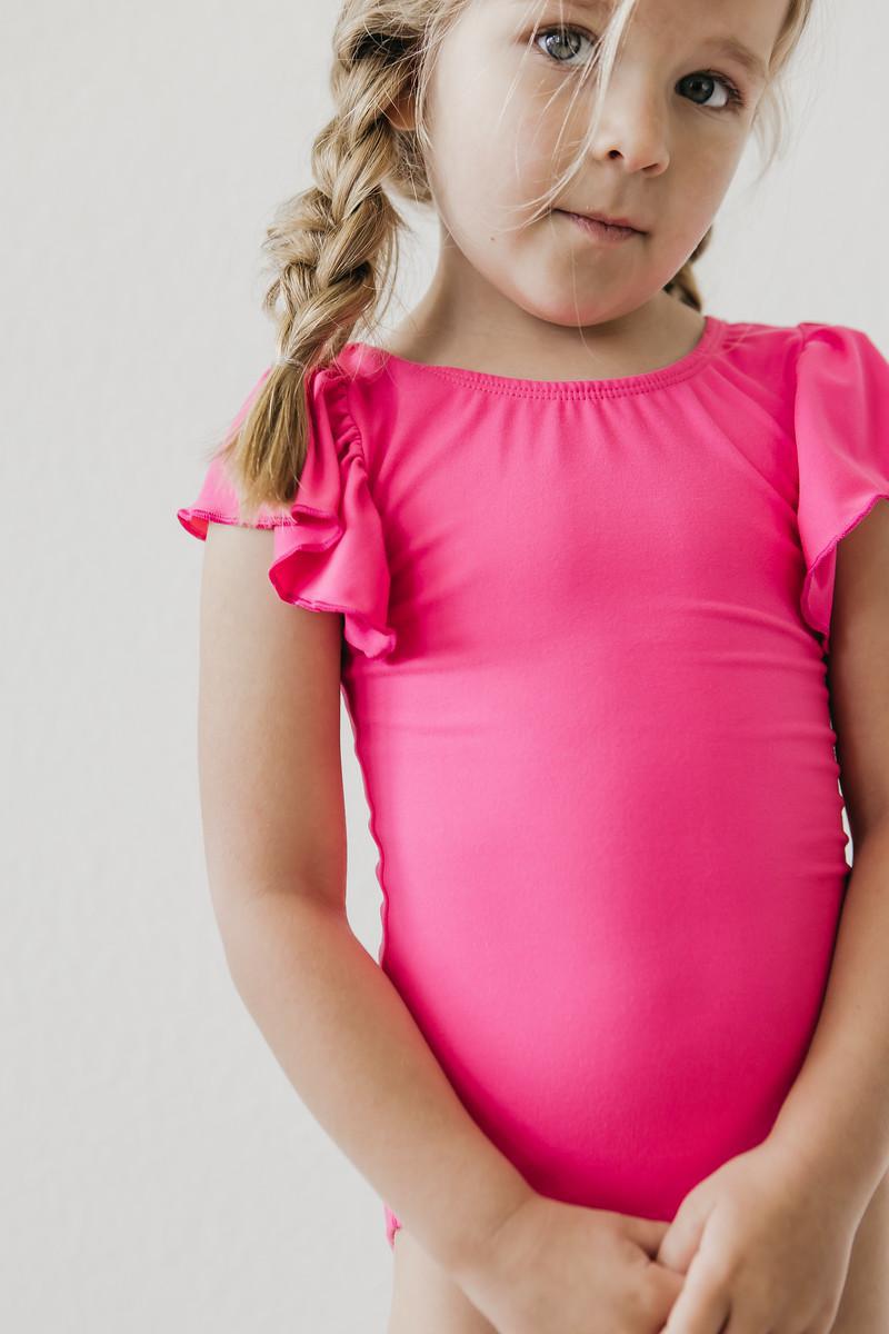 Hot Pink S/s Flutter Sleeve Leotard