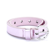 Shiny Pink Metallic Perforated Stars Girls Belt - For Kids Size 4-14 Years, Stylish And Fun