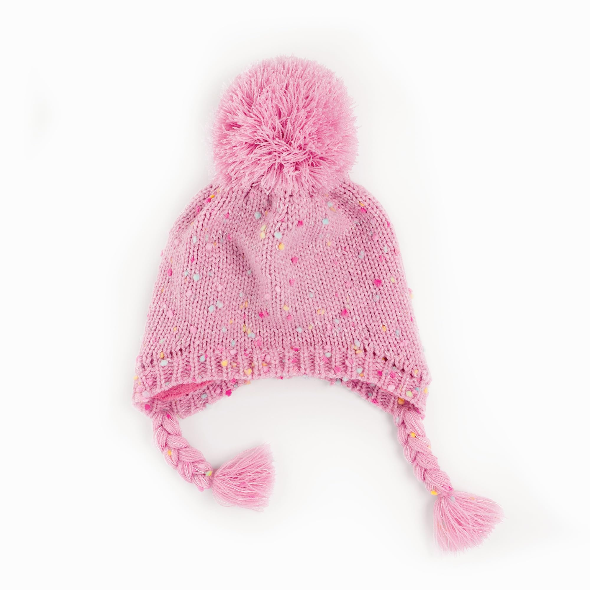 Girls Warm Knit Earflap Hat, Fleece Lined Cold-weather Essential For Kids 1-12 Years