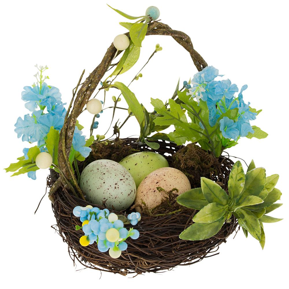 Set Of 3 Easter Baskets With Eggs And Spring Flowers