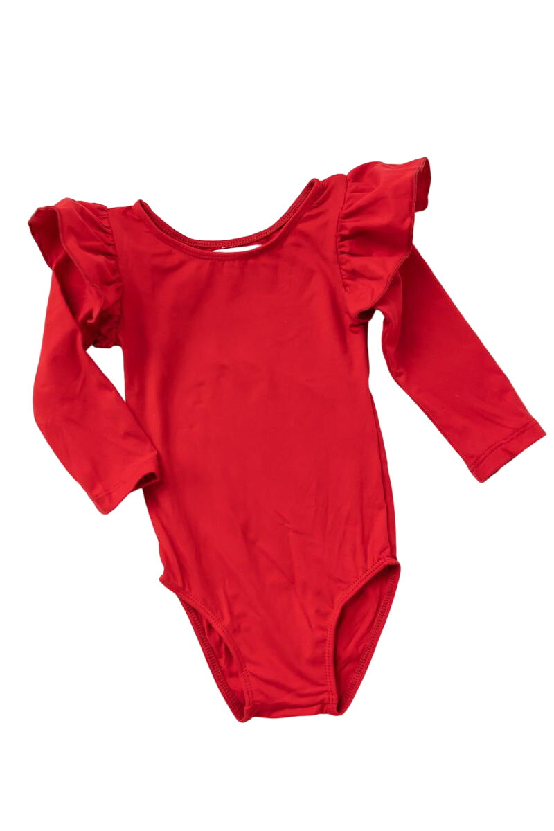 Red L/s Flutter Sleeve Leotard