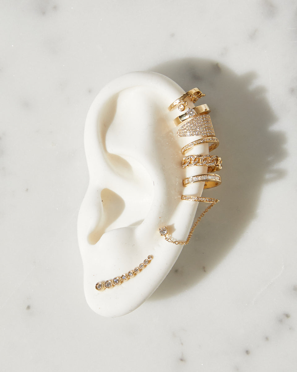 Diamond Ear Cuff With Diamond Stud Chain