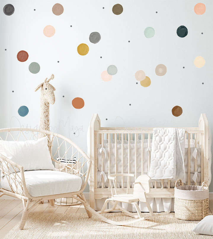Colorful Watercolor Polka Dots - Fabric Nursery Wall Art Decals