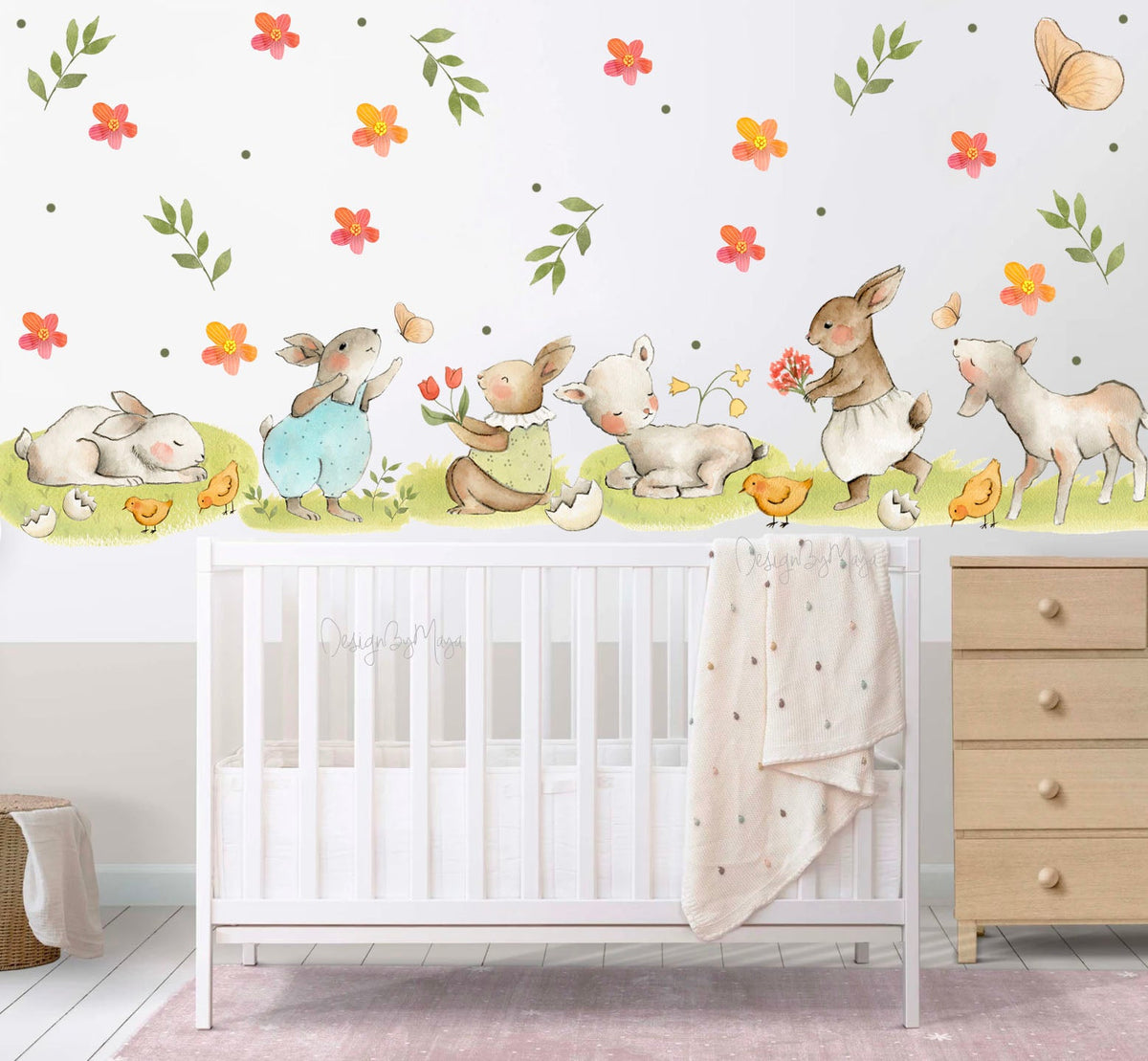 Bunny & Sheep - Fabric Nursery Wall Art Decals