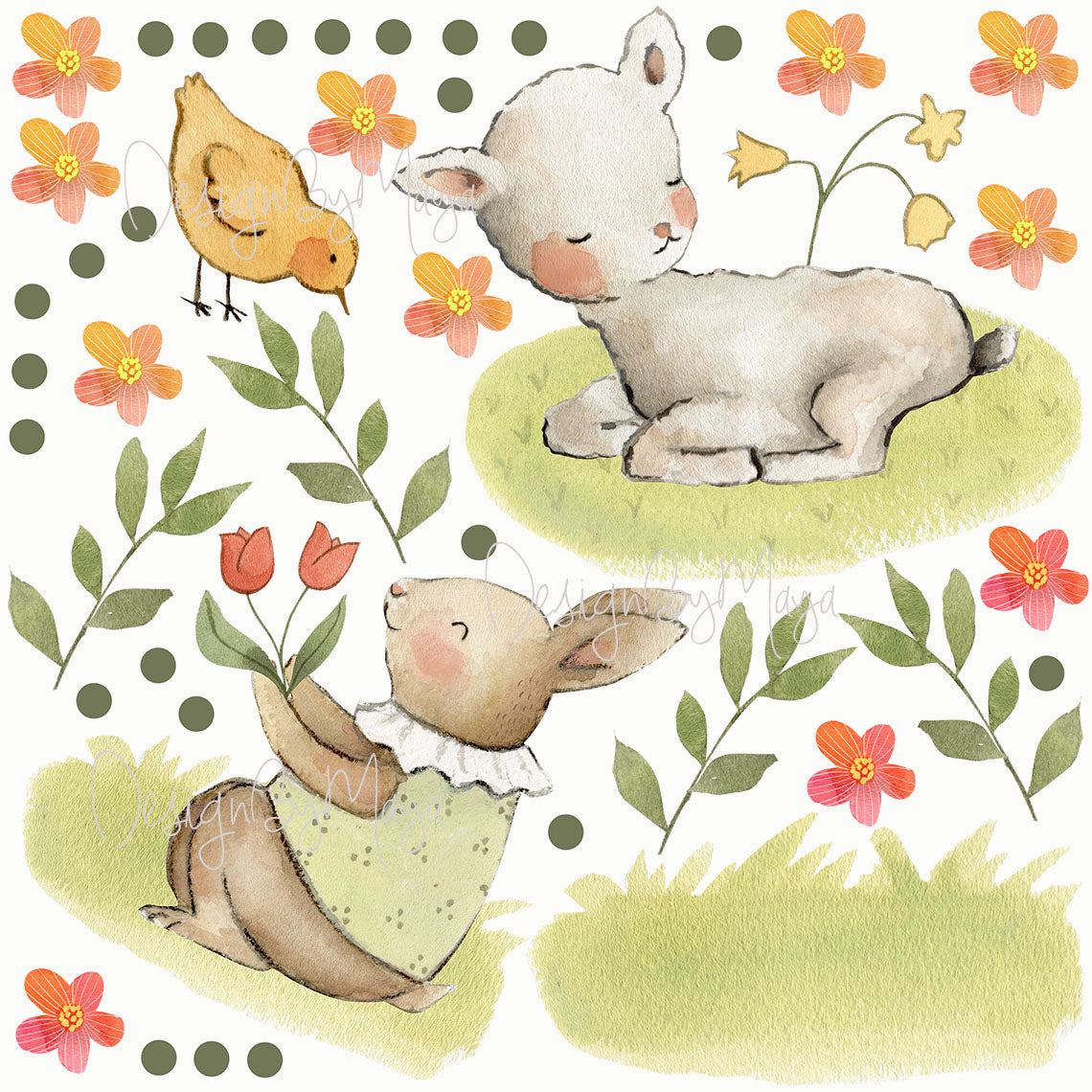 Bunny & Sheep - Fabric Nursery Wall Art Decals