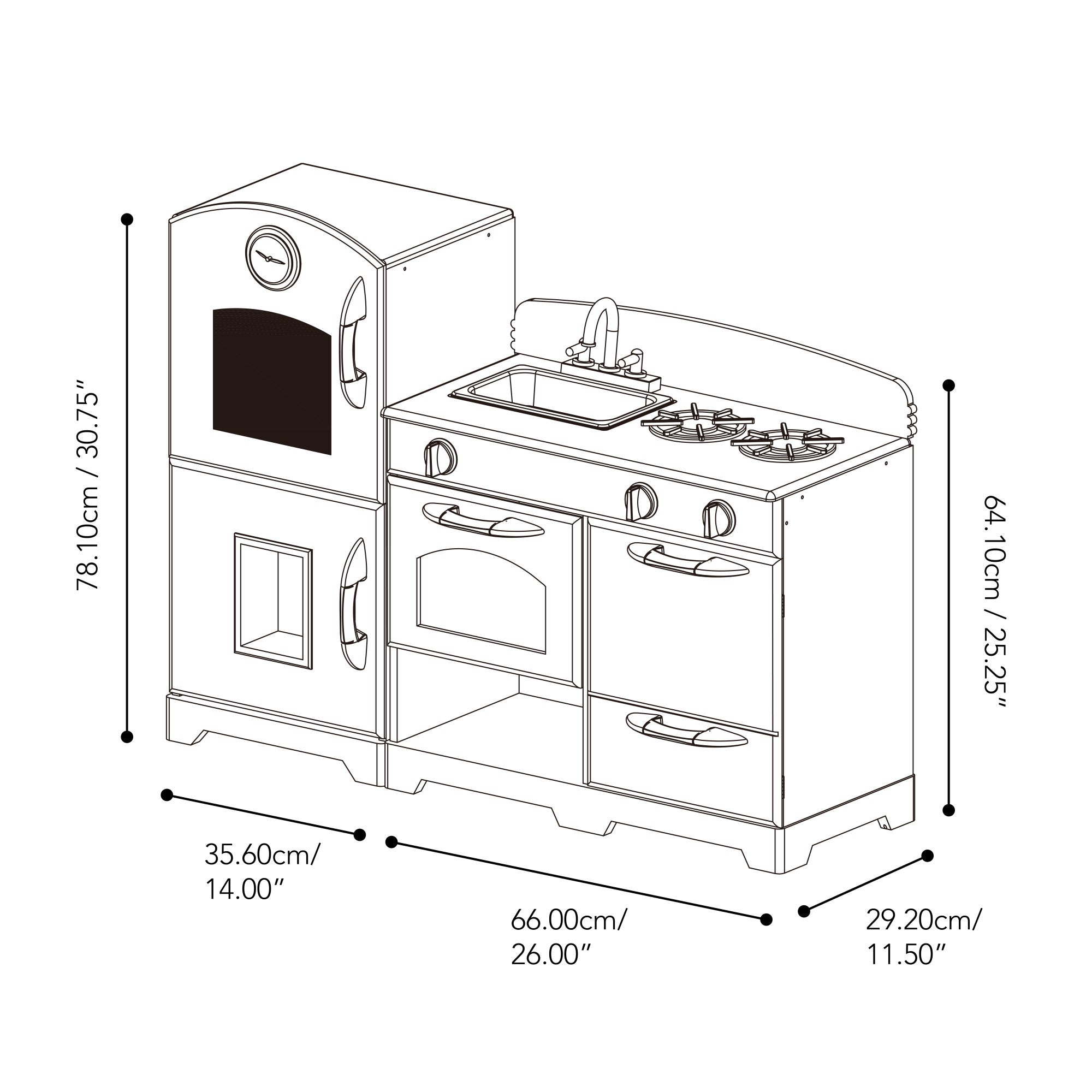 Little Chef Fairfield Retro Kids Kitchen Playset With Refrigerator, Ivory