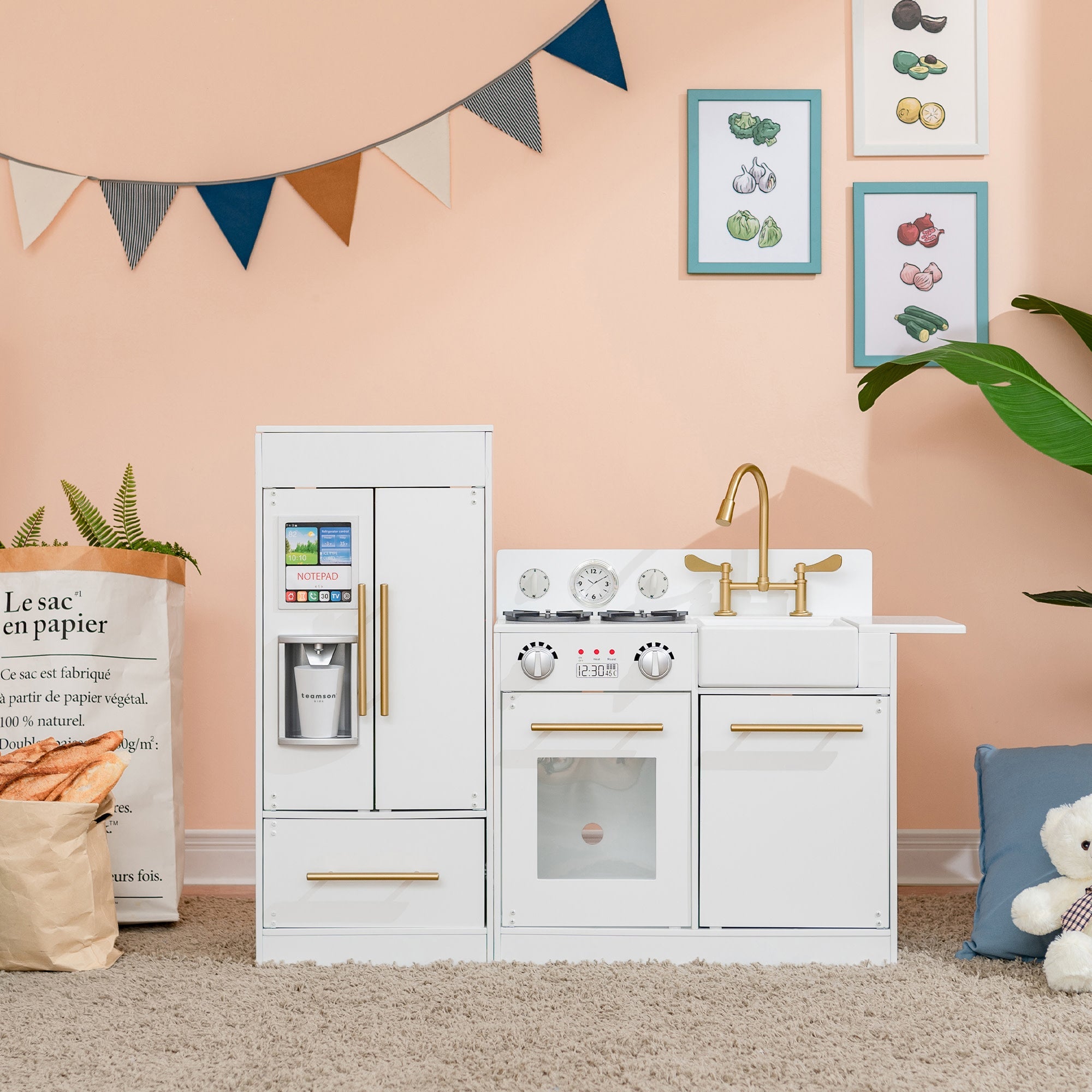 Little Chef Charlotte Modern Play Kitchen, White/gold