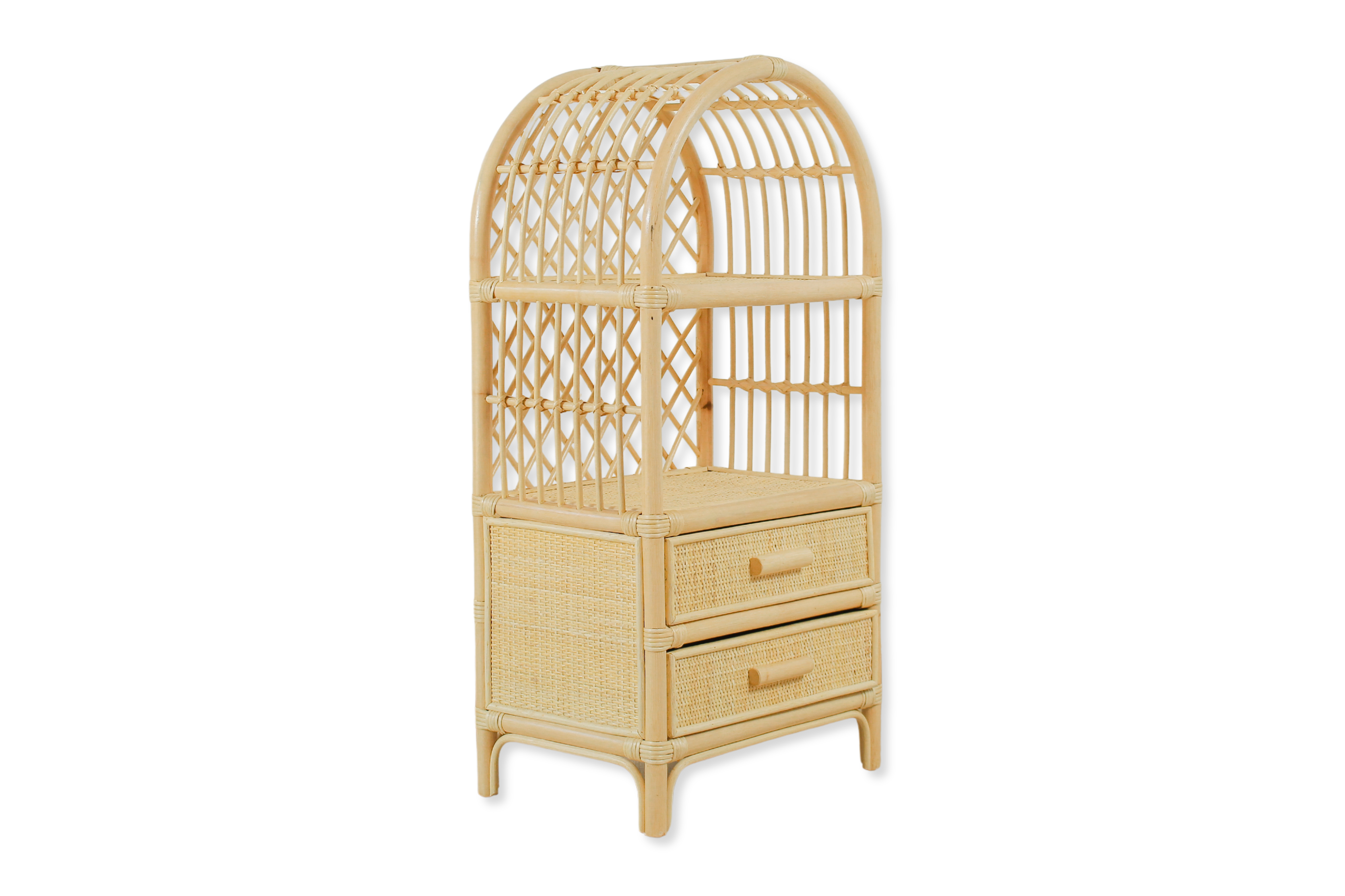 Boho Rattan Kids Bookshelf & Toy Storage | Montessori Doll Shelf – Eco-friendly Nursery & Playroom Furniture