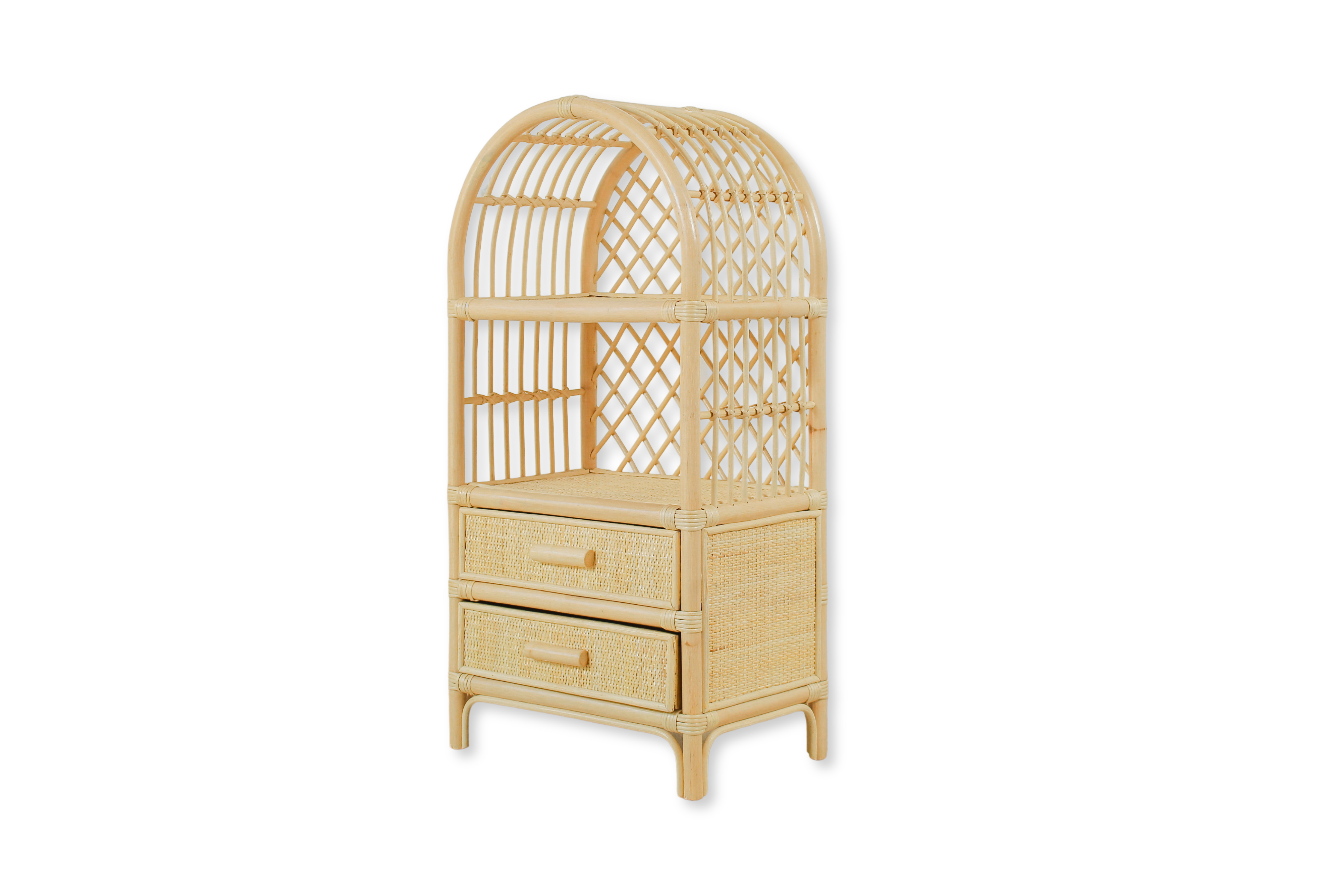 Boho Rattan Kids Bookshelf & Toy Storage | Montessori Doll Shelf – Eco-friendly Nursery & Playroom Furniture