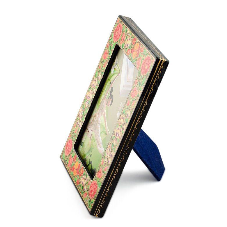 Oriental Hand Painted Flowers Wooden Picture Frame 7 Inches X 5 Inches