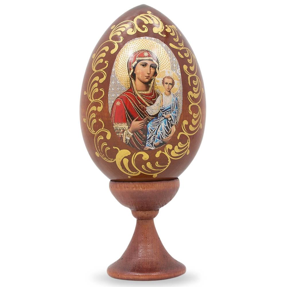 Maria And Jesus Icon Wooden Easter Egg 4 Inches