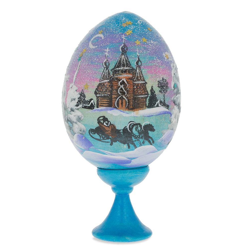 Winter Forest Christmas Snow Wooden Easter Egg 3 Inches