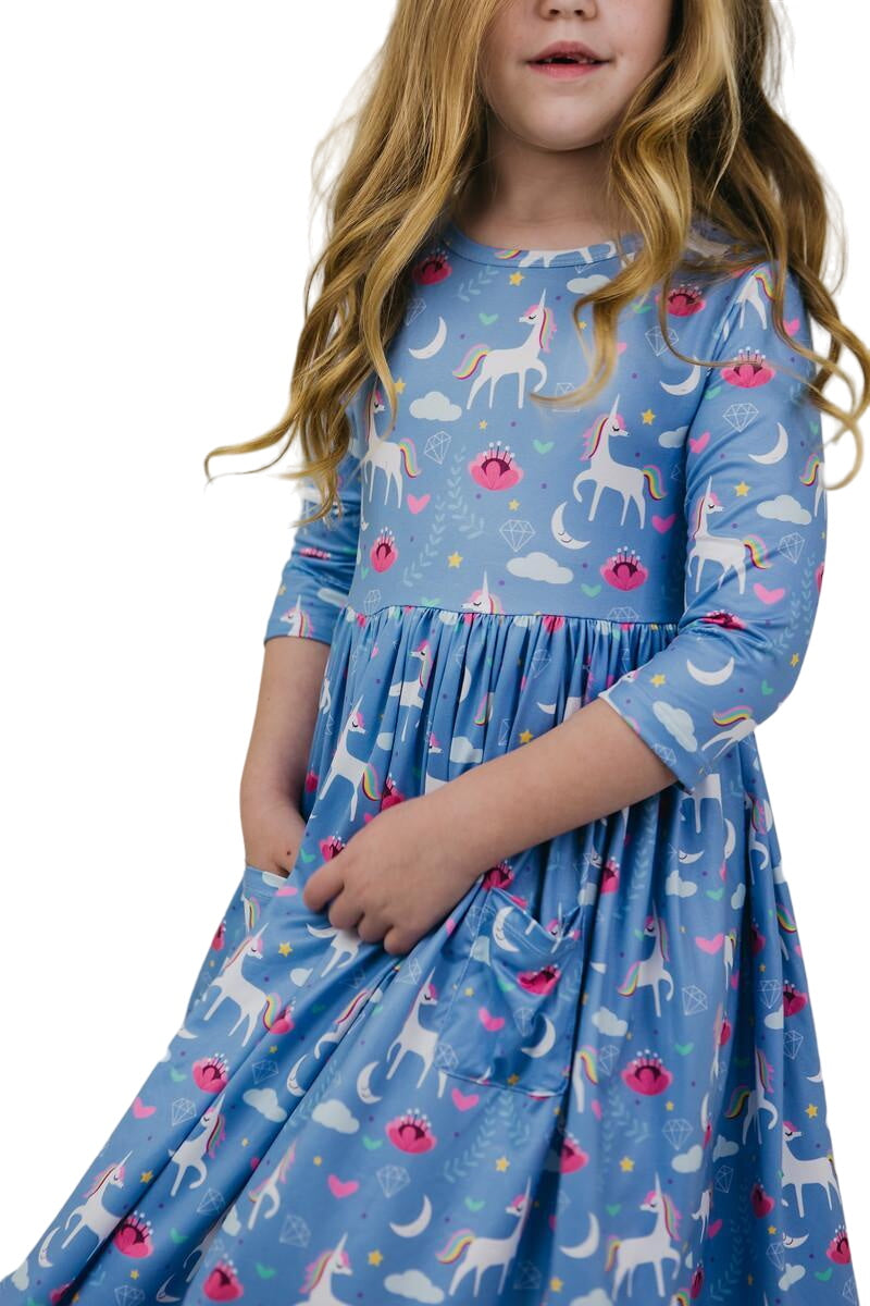 Blue Moon 3/4 Sleeve Pocket Twirl Dress