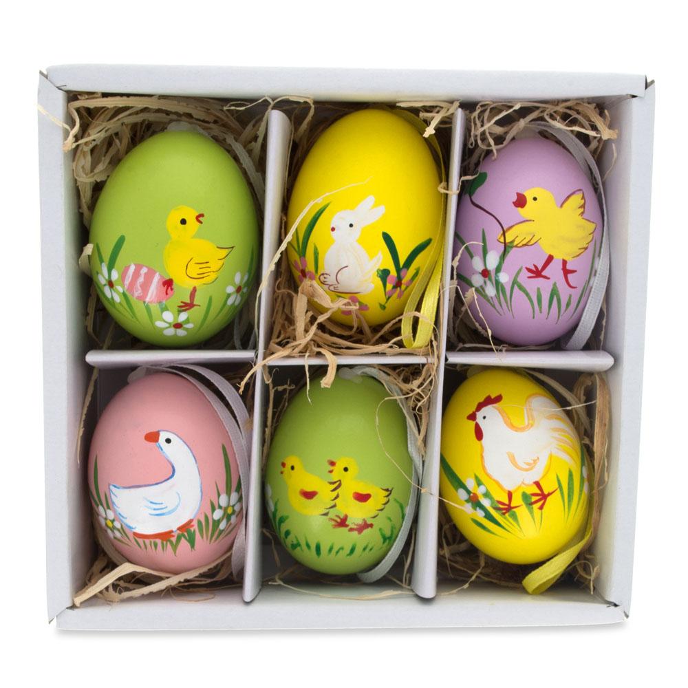 Set Of 6 Real Eggshell Bunny, Chick And Goose Easter Egg Ornaments