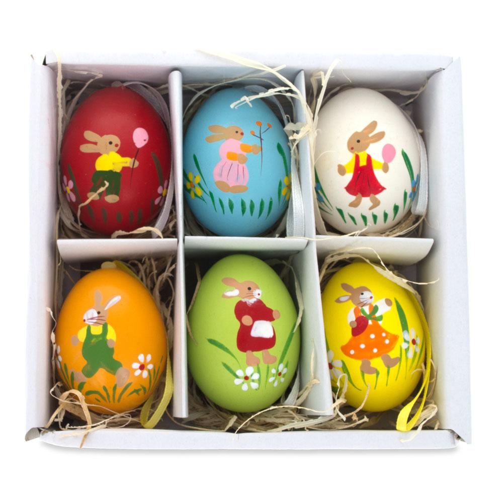 Set Of 6 Real Easter Egg Ornaments With Bunnies Decorations