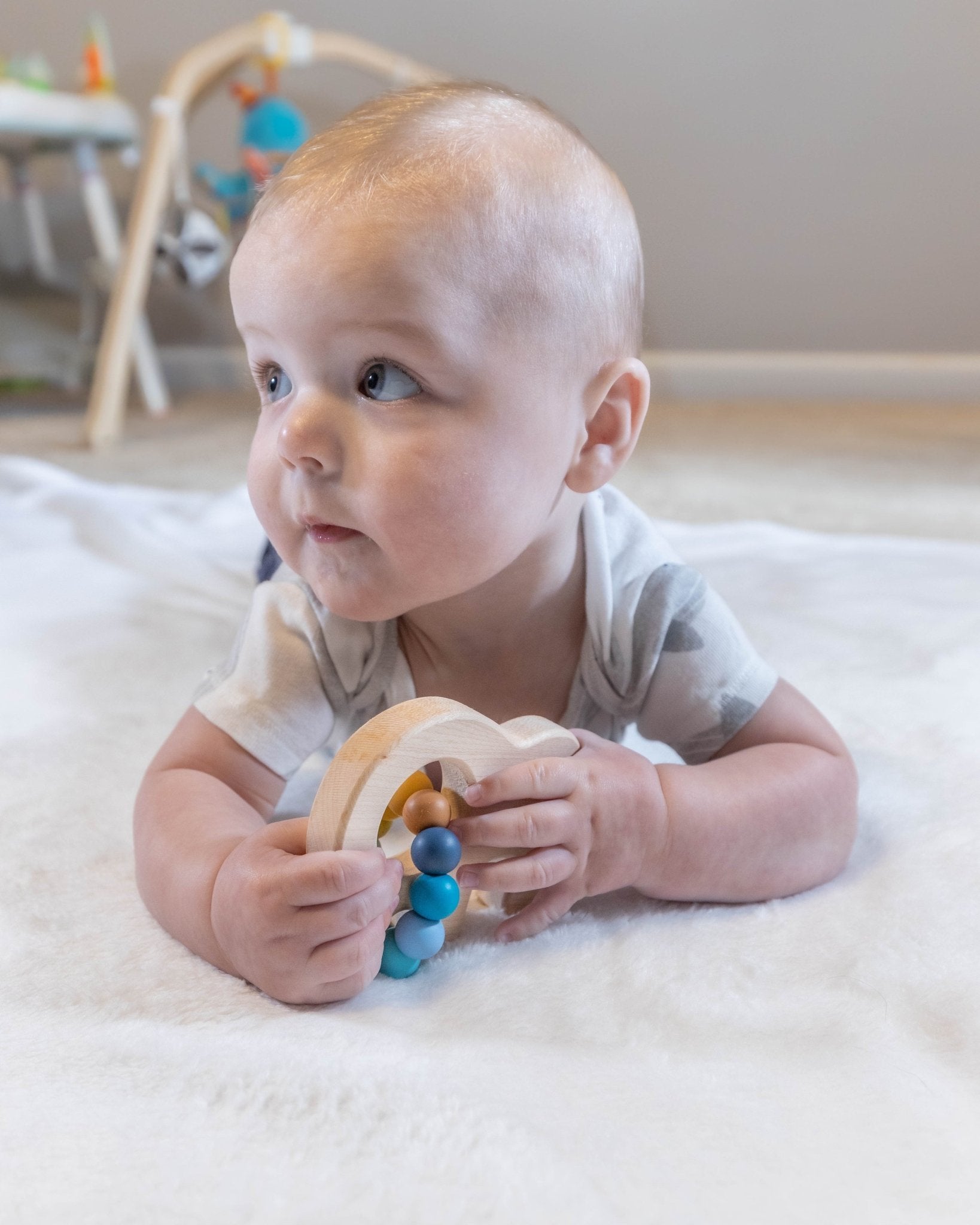 Elephant Wooden Grasping Toy With Teething Beads